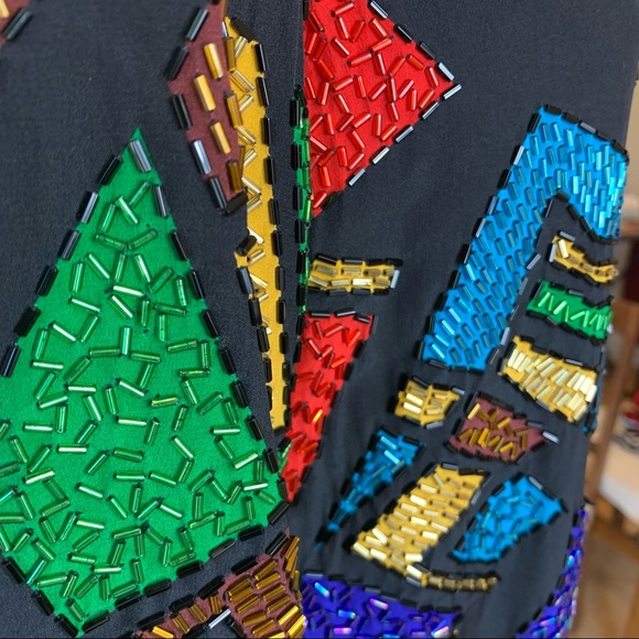 Vintage OLEG CASSINI Black Tie 100% Silk beaded Dress size 4 - Picture 4 of 17